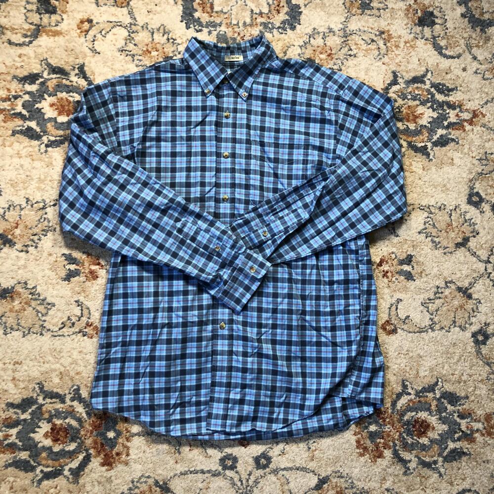 L.L.Bean Shirt Mens Large Blue U.S. Navy Tartan Button Down Plaid Long Sleeve